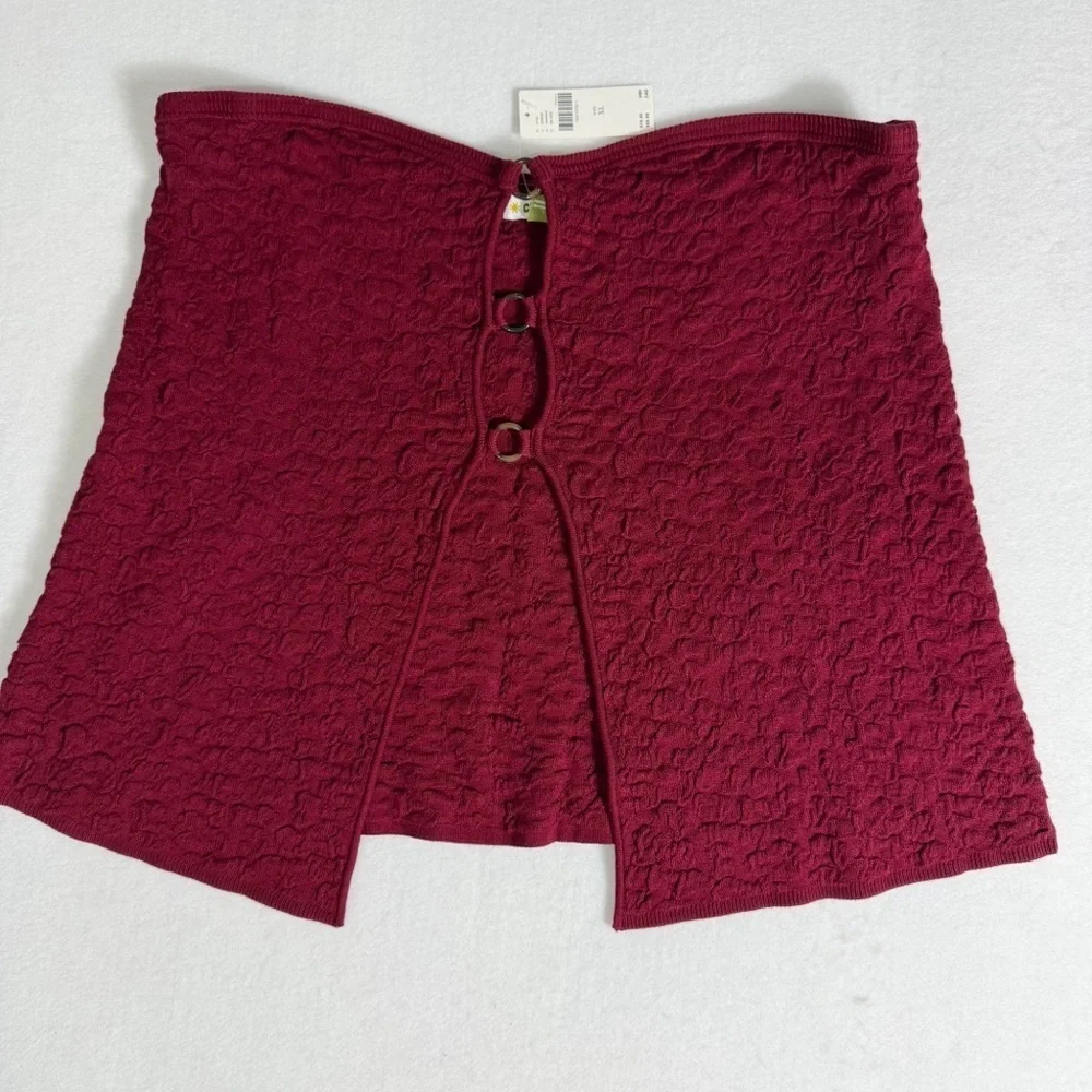 Celandine Dark Red Textured Knit Skirt & tube top Set XL Ribbed Slit Midi Skirt
